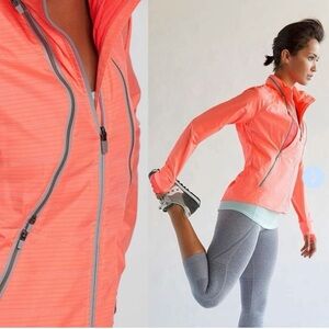 Athleta coral salmon pink full zip windbreaker jacket size size L